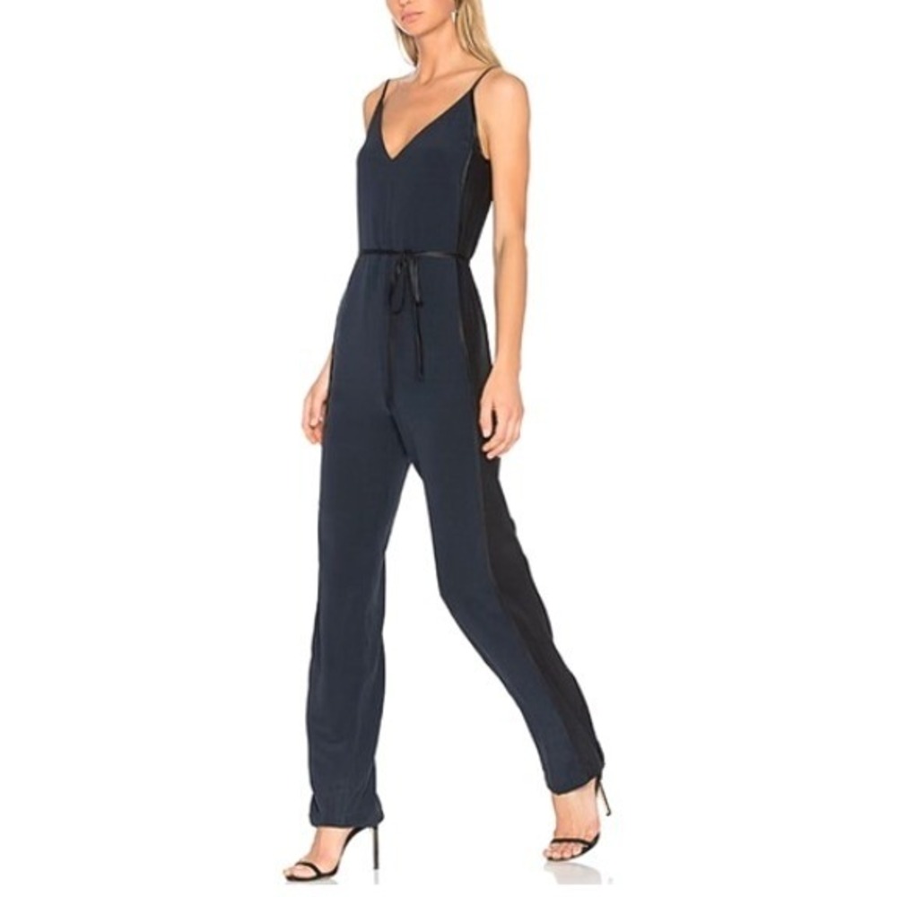 Rag & Bone Rosa Silk Jumpsuit 2 | Navy Black Tux-Inspired Designer Retail $550